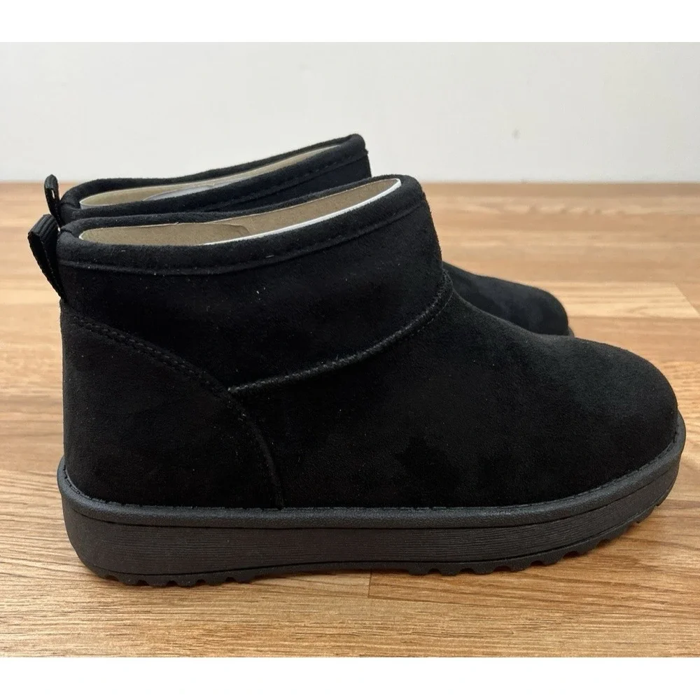Sonoma Kazz Youth Girls Size 1 Micro Fiber Ankle Boots Faux Fur Lined BlackNEW
